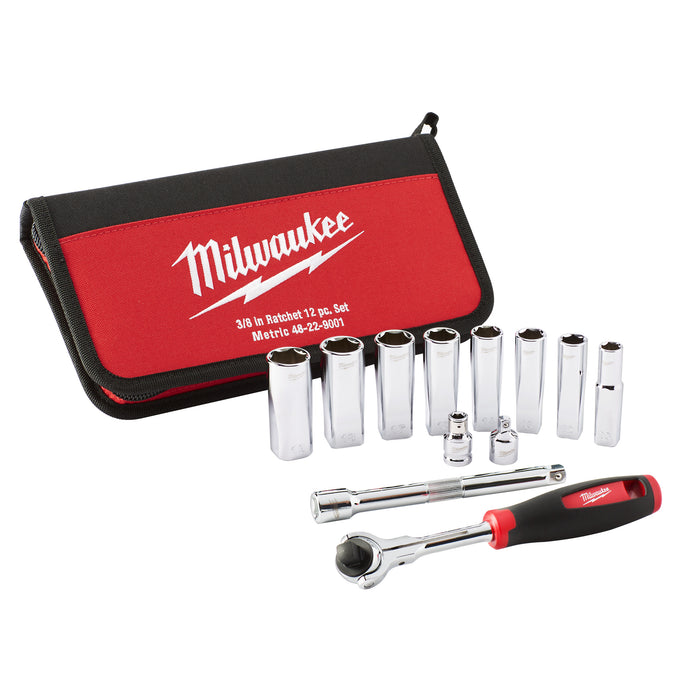 Milwaukee Zestaw 12szt. z grzechotką 3/8" (10,12,13,14,15,17,18,19mm)
