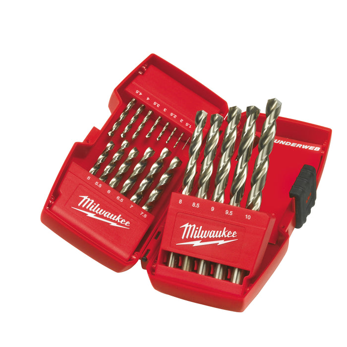 Milwaukee Wiertła HSS-G Thunderweb / 1 - 10 mm / co 0,5 mm kaseta met. 19 szt.
