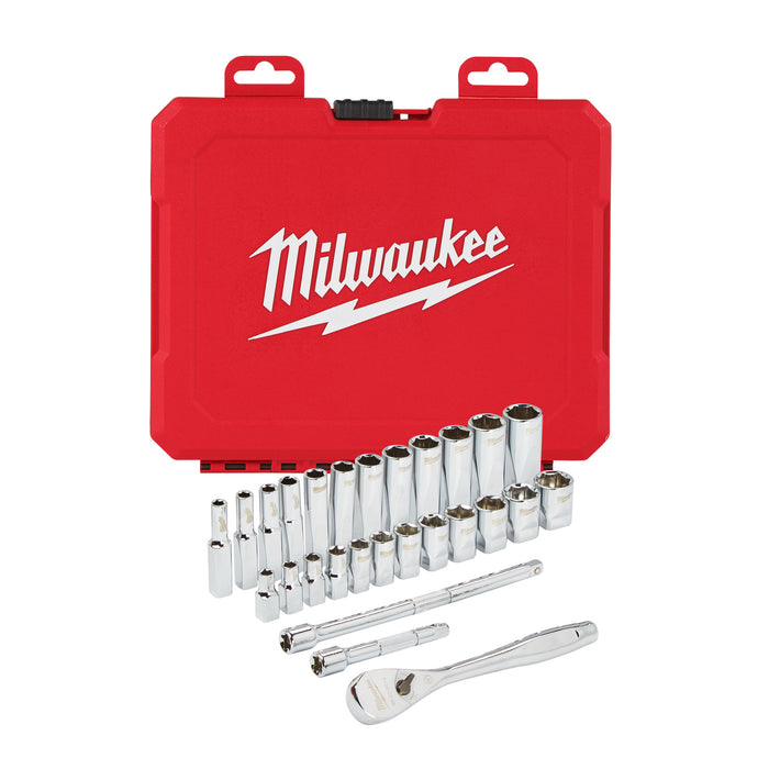 Milwaukee Zestaw nasadek z grzechotką, typ metryczny 28 szt. 1/4”