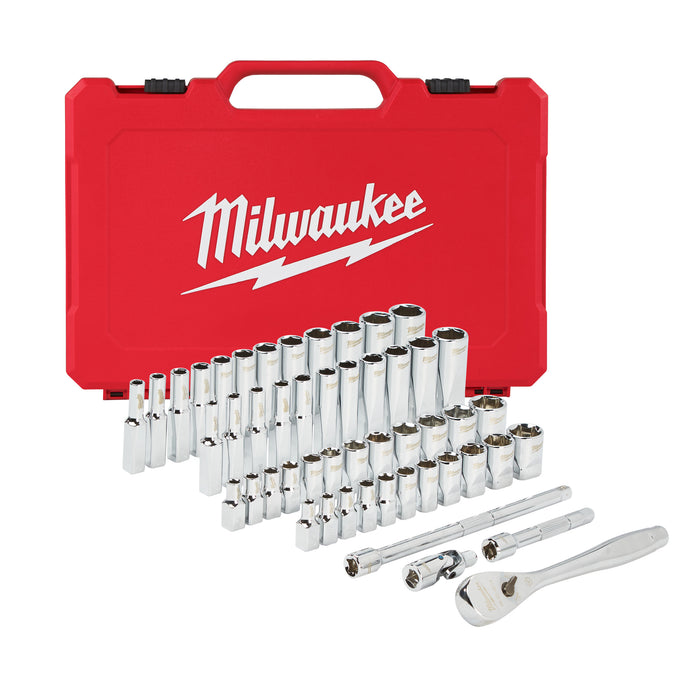 Milwaukee Zestaw nasadek z grzechotką, typ metryczny i calowy 50 szt. 1/4”