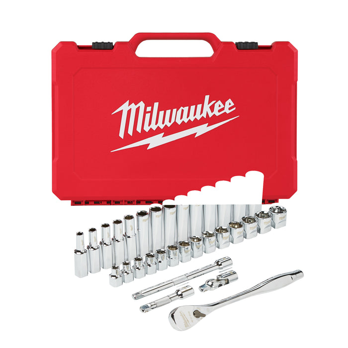 Milwaukee Zestaw nasadek z grzechotką, typ metryczny 32 szt. 3/8”