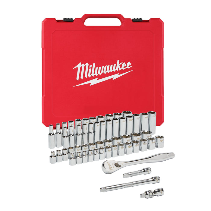 Milwaukee Zestaw nasadek z grzechotką, typ metryczny i calowy 56 szt. 3/8”