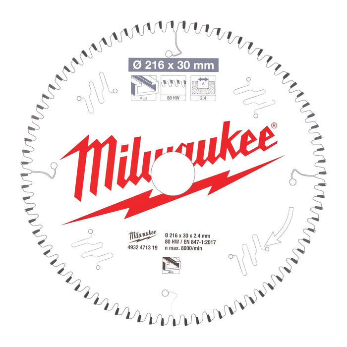 Milwaukee Tarcza pilarska ALU216X30X2.4X80TF NEG.