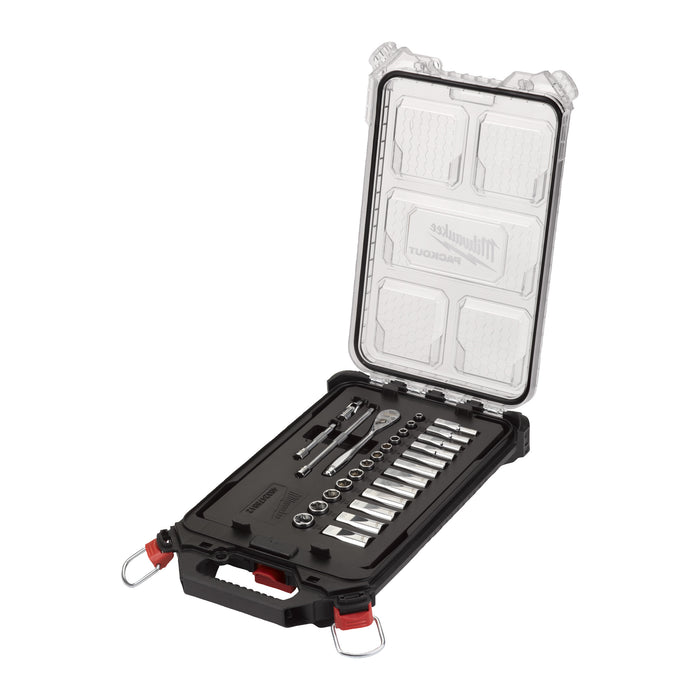 Milwaukee Nasadki1/4˝ z grzechotką - metryczne - zestaw 28 szt. w organizerze PACKOUT™ SLIM średnim