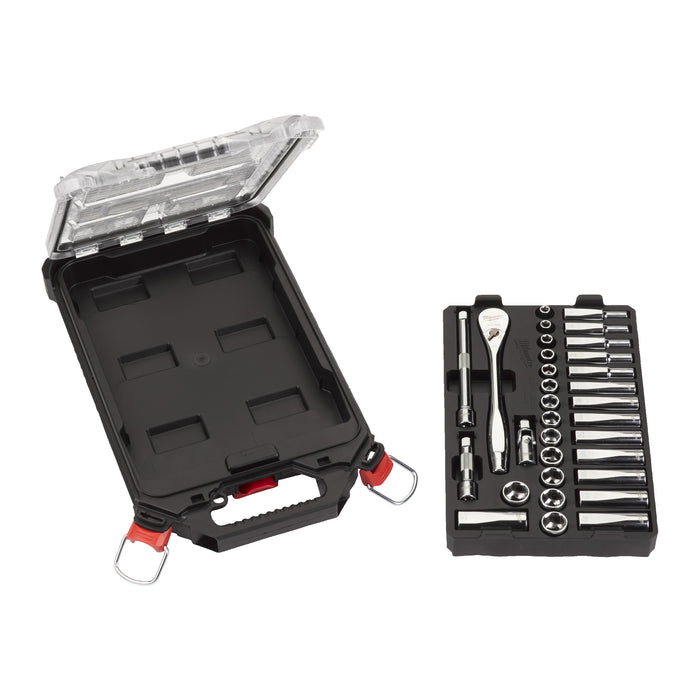 Milwaukee Nasadki3/8˝ z grzechotką - metryczne - zestaw 32 szt. w organizerze PACKOUT™ SLIM średnim