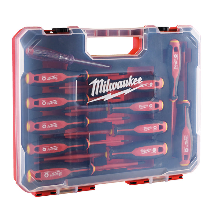 Milwaukee Zestaw wkrętaków VDE - 12szt. (SL2.5 / SL3 / SL4 / SL5.5 / PH1 / PH2 / PZ1 / PZ2 / T10 / T15 / T20, próbnik)