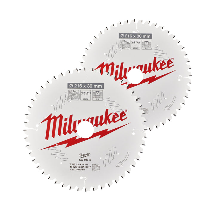 Milwaukee Zestaw tarcz 216 x 30 mm Twin pack 48 i 60 zębów 2 szt.