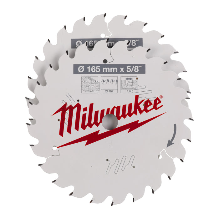 Milwaukee Zestaw tarcz 165 x 5/8˝ Twin pack (2 x 24 zęby) 2 szt.
