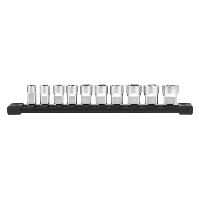 Milwaukee Zestaw nasadek metrycznych 3/8˝ 10 szt. na szynie (10-19mm)