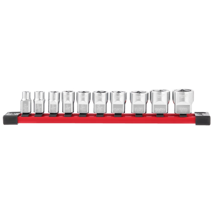 Milwaukee Zestaw nasadek imperialnych 3/8˝ 10 szt. na szynie (10-19mm)