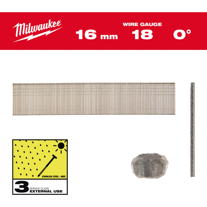Milwaukee Sztyfty Inox 18G/16mm- 10 tys. szt. - M18FN18GS