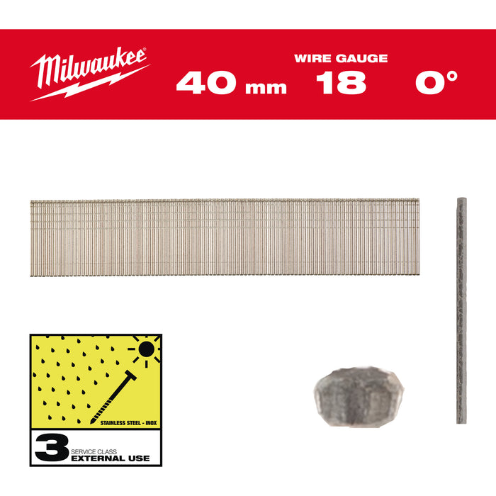 Milwaukee Sztyfty Inox 18G/40mm- 5 tys. szt. - M18FN18GS
