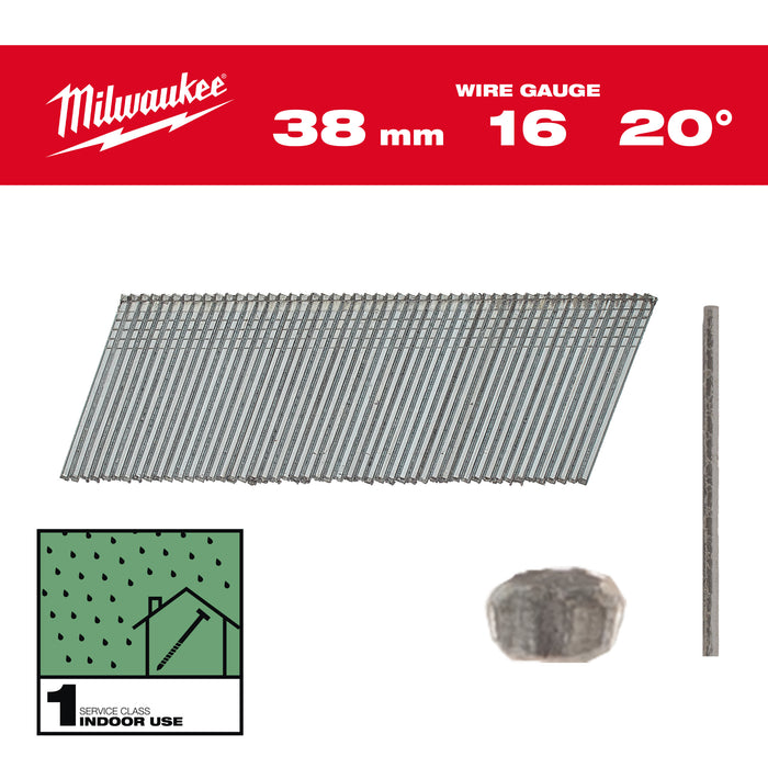 Milwaukee Sztyfty galwanizowane 16G/38mm/20°-2 tys. szt. - M18 CN16GA
