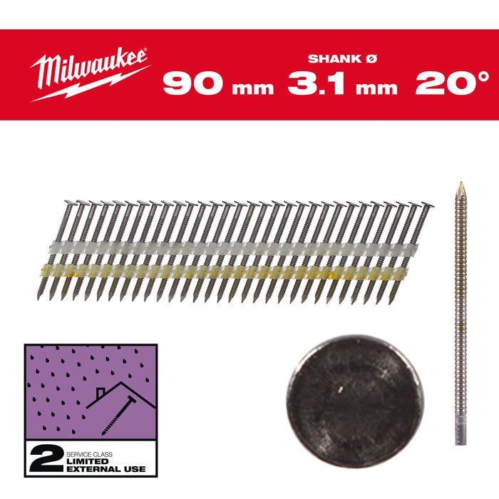 Milwaukee Gwoździe 20° pierścieniowe galwanizowane 90mm 1750szt. - M18 FFN21