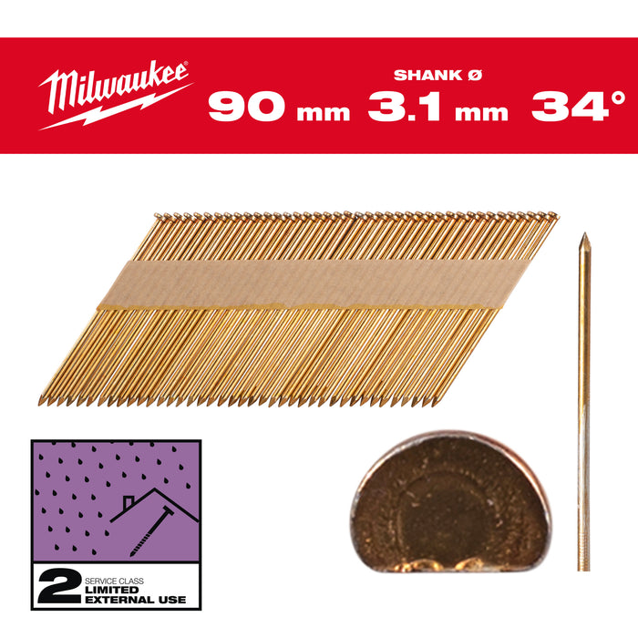 Milwaukee Gwoździe 34° pierścieniowe sfazowany łeb, galwanizowany 90mm - 2200szt - M18FFN