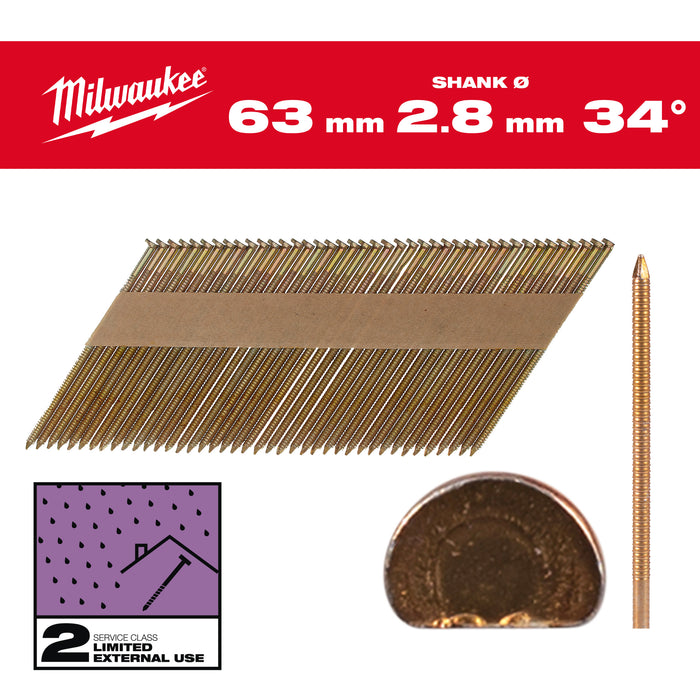 Milwaukee Gwoździe pierścieniowe galwanizowane 63x2.8mm - 2200szt - M18FFN