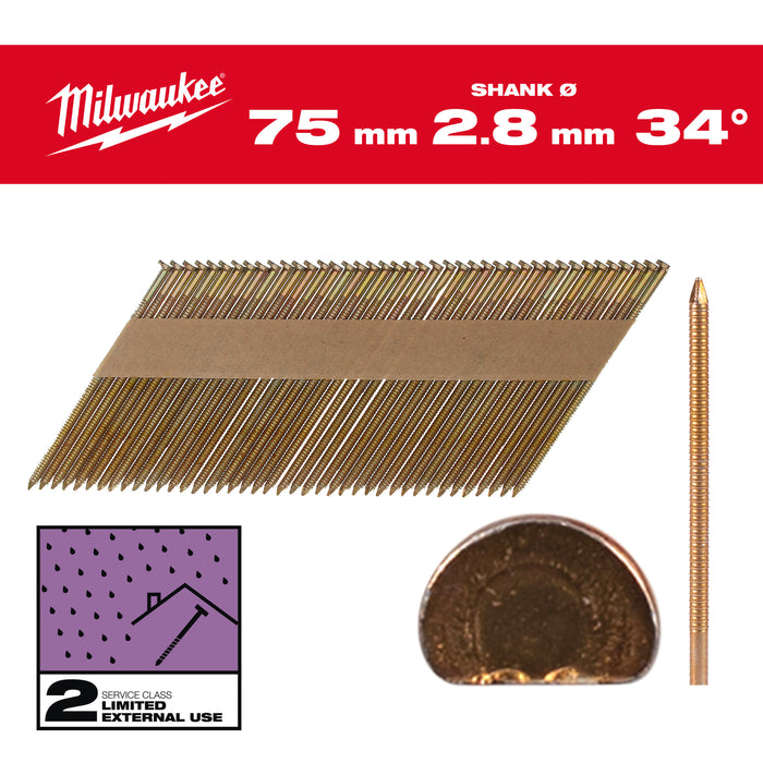 Milwaukee Gwoździe pierścieniowe galwanizowane 75x2.8mm - 2200szt - M18FFN