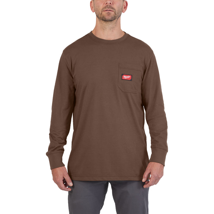 Milwaukee WTSSBR-XL T-shirt z kieszonką z długim rękawem - brązowy