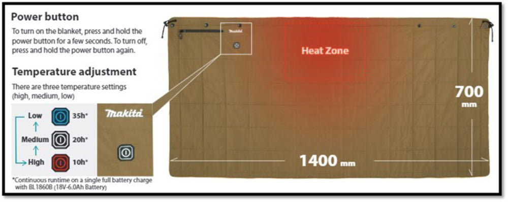 DCB200A Akumulatorowy koc ogrzewany LXT® 14,4V / 18V