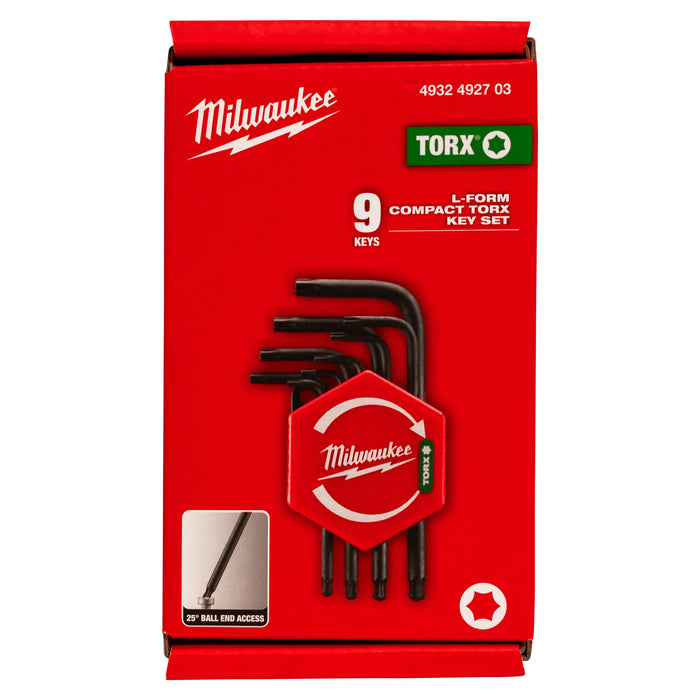 Milwaukee Zestaw kluczy trzpieniowych zagiętych, krótkich z kulką, Torx, T8 - T40 (9 szt.)